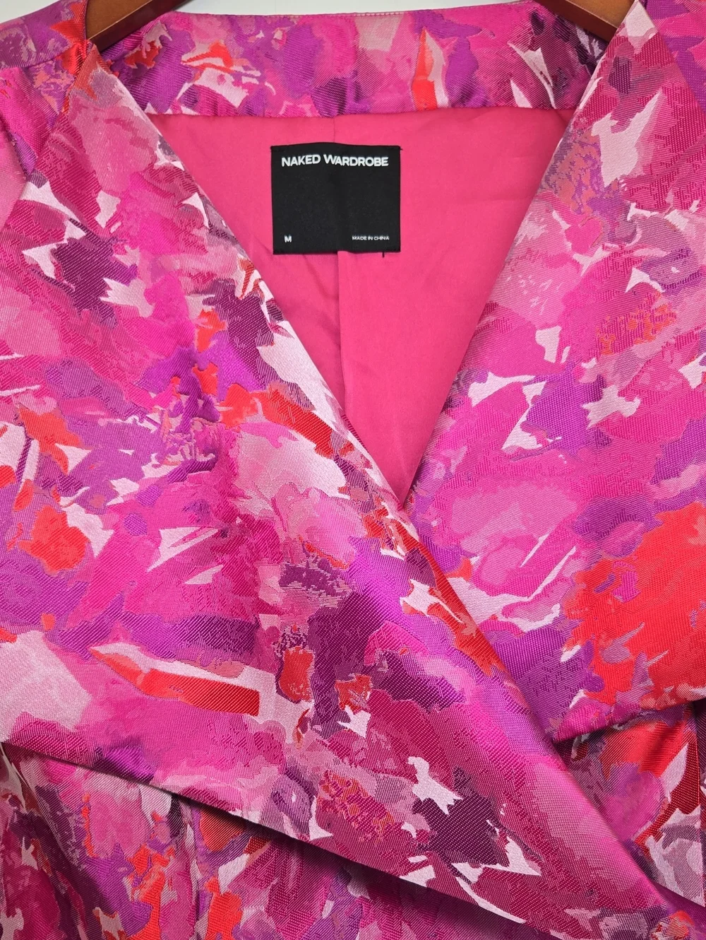 Naked Wardrobe Suiting Jacquard Crossbody Blazer Fuchsia Multi Abstract Size M